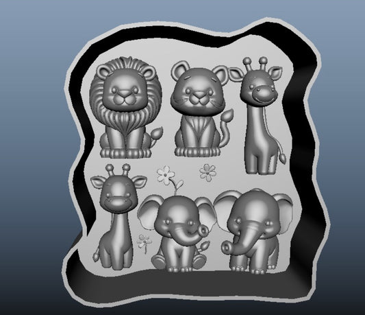 Safari Theme Chocolate Mold Set  Giraffe, Lion, Elephant Fondant Molds
